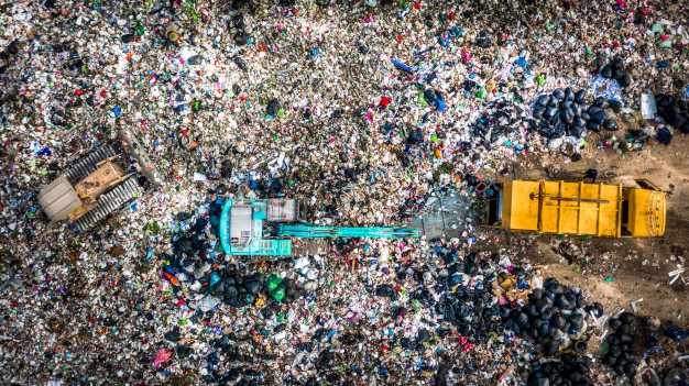 garbage pile trash dump landfill aerial view garbage trucks unload garbage landfill global warming 35024 323
