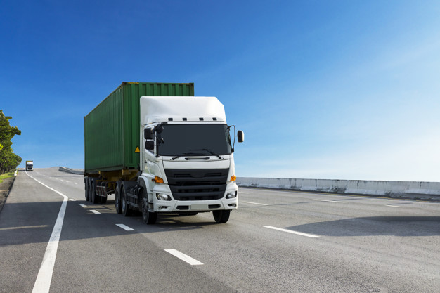 truck on highway road with green container 42493 11