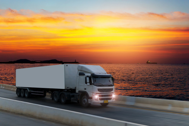 white truck on highway road with container import export logistic industrial transport 42493 93