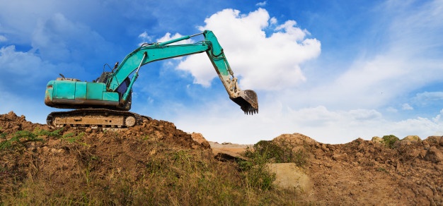 panorama excavator working construction site blue sky 51195 3390