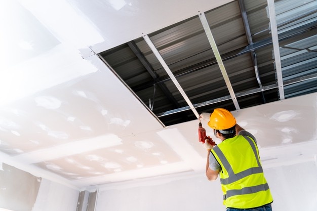 construction workers are installing ceiling house building construction ceiling installation ideas 61243 1133